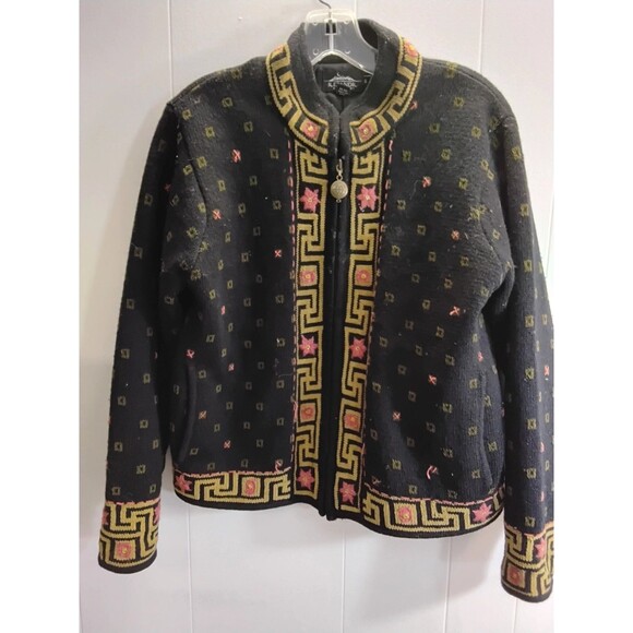 Icelandic Design Sweaters - Icelandic Design Wool Sweater Jacket  Full Zip  Boho Cottagecrore  Embroidered